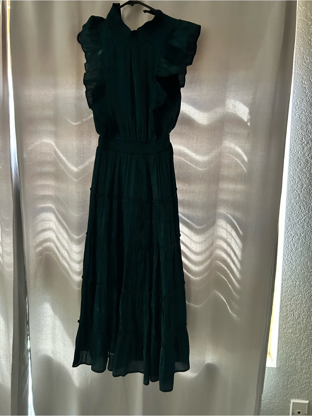 Lulu's Dark Teal Midi Dress with Ruffle Sleeves
